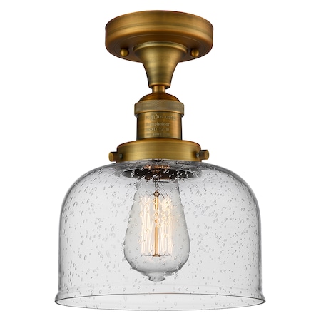 Innovations Lighting 1 Light Large Bell 8In. Brushed Brass Semi-Flush Mount With Seedy Glass, 510787 517-1CH-BB-G74
